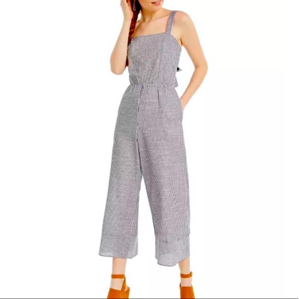 Large// Speechless NWT Navy Striped Sleeveless Tube Top Cropped Romper Jumpsuit